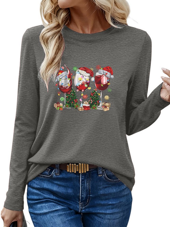 PYLIKE Langarmshirt Bequemes Shirt Damen Langarm Herbst Basic-Shirt mit Weihnachten Print PYLIKE Langarmshirt Bequemes Shirt Damen Langarm Herbst Basic-Shirt mit Weihnachten Print von PYLIKE