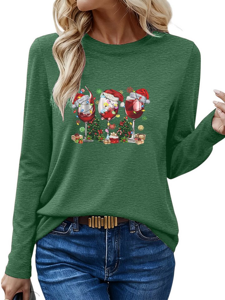 PYLIKE Langarmshirt Bequemes Shirt Damen Langarm Herbst Basic-Shirt mit Weihnachten Print PYLIKE Langarmshirt Bequemes Shirt Damen Langarm Herbst Basic-Shirt mit Weihnachten Print von PYLIKE