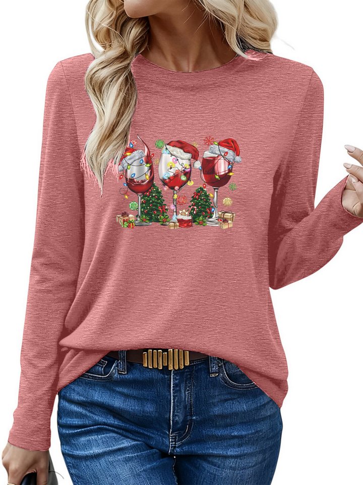 PYLIKE Langarmshirt Bequemes Shirt Damen Langarm Herbst Basic-Shirt mit Weihnachten Print PYLIKE Langarmshirt Bequemes Shirt Damen Langarm Herbst Basic-Shirt mit Weihnachten Print von PYLIKE