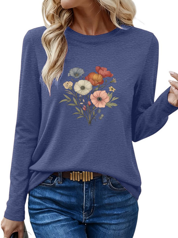 PYLIKE Langarmshirt Bequemes Shirt Damen Langarm Herbst Basic-Shirt mit ausgefallene Print Geeignet für den täglichen Gebrauch im Büro und zu Hause von PYLIKE
