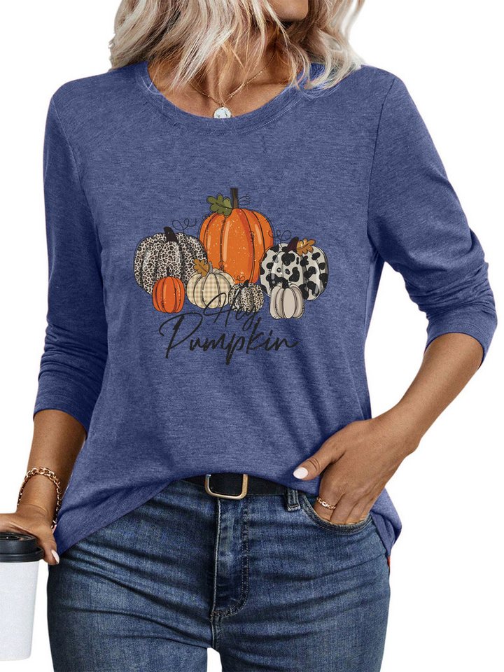 PYLIKE Langarmshirt Bequemes Shirt Damen Langarm Herbst Basic-Shirt mit ausgefallene Print Geeignet für den täglichen Gebrauch im Büro und zu Hause von PYLIKE