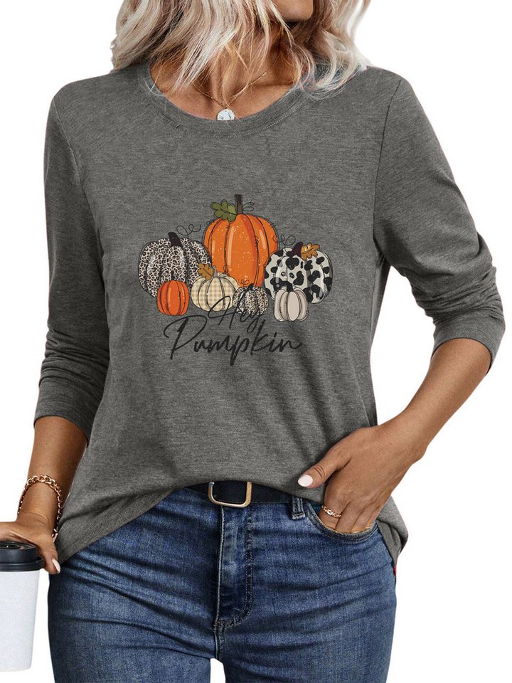 PYLIKE Langarmshirt Bequemes Shirt Damen Langarm Herbst Basic-Shirt mit ausgefallene Print Geeignet für den täglichen Gebrauch im Büro und zu Hause von PYLIKE