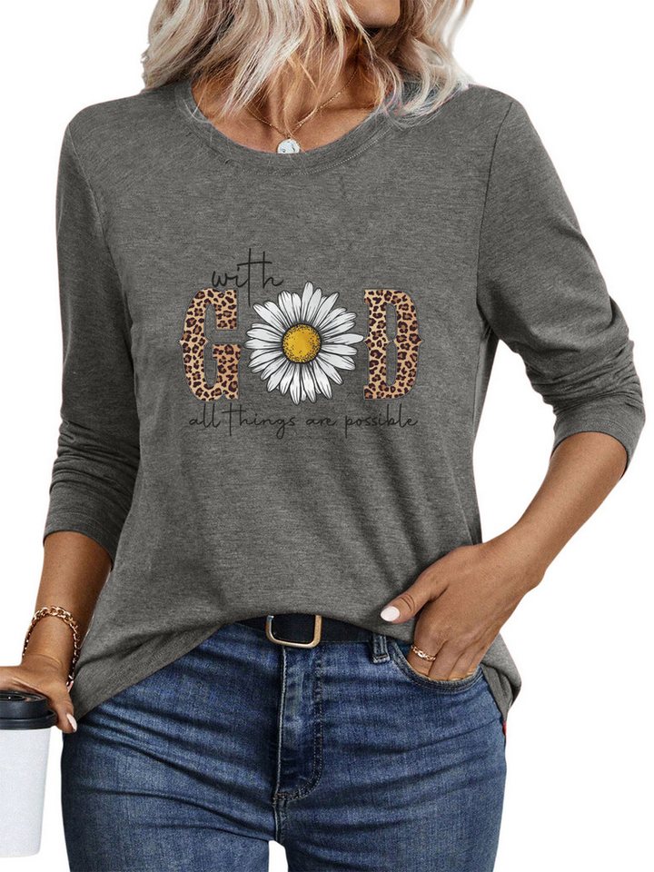 PYLIKE Langarmshirt Bequemes Shirt Damen Langarm Herbst Basic-Shirt mit ausgefallene Print Geeignet für den täglichen Gebrauch im Büro und zu Hause von PYLIKE
