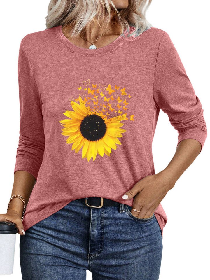 PYLIKE Langarmshirt Bequemes Shirt Damen Langarm Herbst Basic-Shirt mit ausgefallene Print Geeignet für den täglichen Gebrauch im Büro und zu Hause PYLIKE Langarmshirt Bequemes Shirt Damen Langarm Herbst Basic-Shirt mit ausgefallene Print Geeignet für den täglichen Gebrauch im Büro und zu Hause von PYLIKE