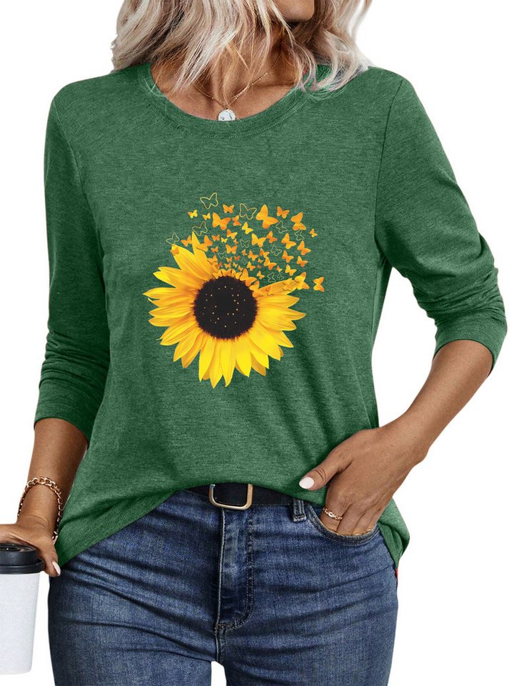 PYLIKE Langarmshirt Bequemes Shirt Damen Langarm Herbst Basic-Shirt mit ausgefallene Print Geeignet für den täglichen Gebrauch im Büro und zu Hause PYLIKE Langarmshirt Bequemes Shirt Damen Langarm Herbst Basic-Shirt mit ausgefallene Print Geeignet für den täglichen Gebrauch im Büro und zu Hause von PYLIKE