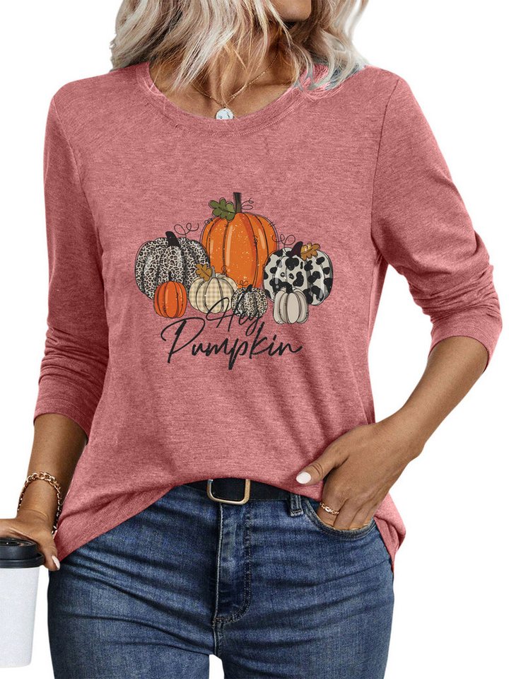 PYLIKE Langarmshirt Bequemes Shirt Damen Langarm Herbst Basic-Shirt mit ausgefallene Print Geeignet für den täglichen Gebrauch im Büro und zu Hause von PYLIKE