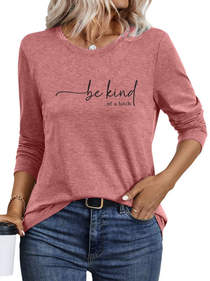 PYLIKE Langarmshirt Damen Casual Langarm mit Brief Druck bequemes Rundhalsshirt Geeignet für den täglichen Gebrauch im Büro und zu Hause von PYLIKE