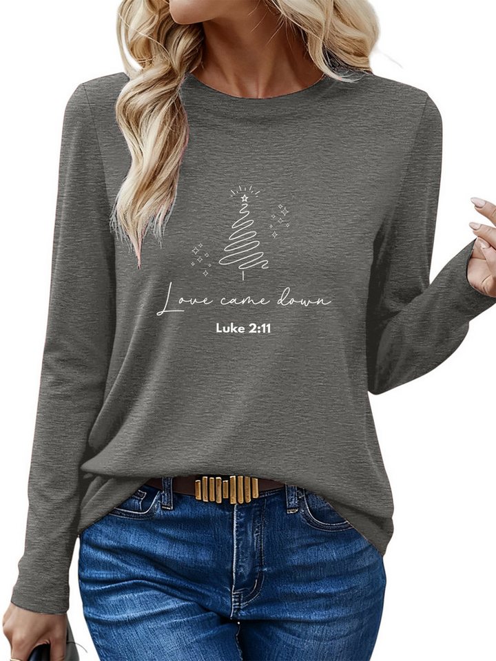 PYLIKE Langarmshirt Damen Langarm mit Weihnachtsbaum Druck bequemes Rundhalsshirt Geeignet für den täglichen Gebrauch im Büro und zu Hause von PYLIKE