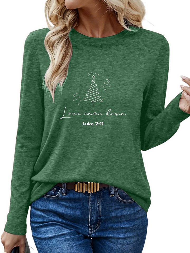 PYLIKE Langarmshirt Damen Langarm mit Weihnachtsbaum Druck bequemes Rundhalsshirt Geeignet für den täglichen Gebrauch im Büro und zu Hause von PYLIKE