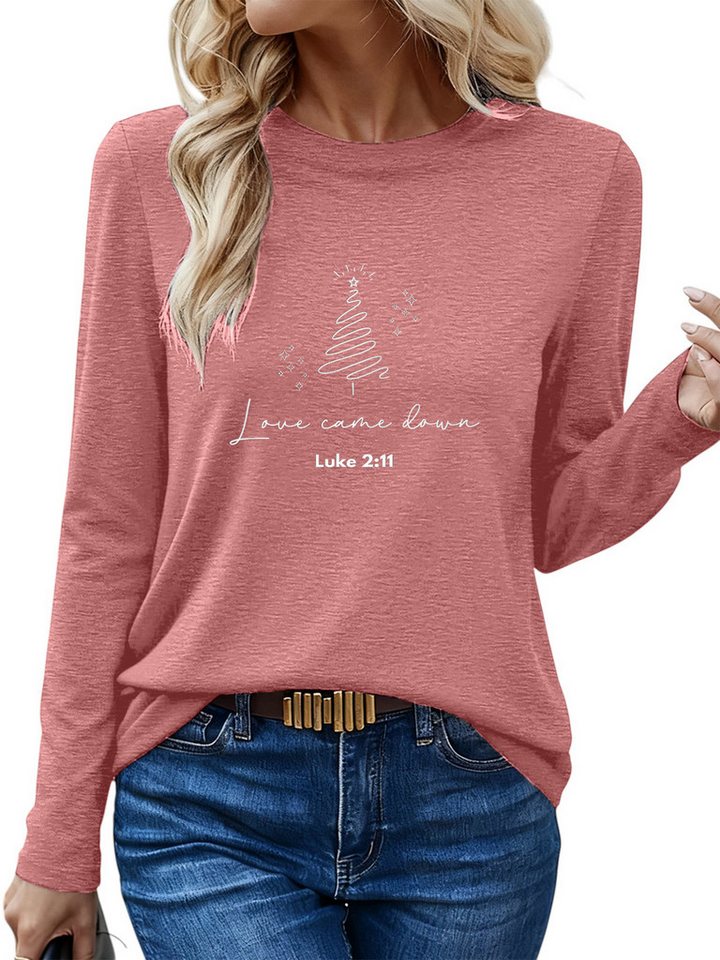 PYLIKE Langarmshirt Damen Langarm mit Weihnachtsbaum Druck bequemes Rundhalsshirt Geeignet für den täglichen Gebrauch im Büro und zu Hause von PYLIKE
