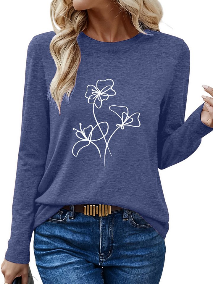 PYLIKE Langarmshirt Damen Rundhalsausschnitt Longsleeve mit Blumen Print-Shirt Geeignet für den täglichen Gebrauch im Büro und zu Hause PYLIKE Langarmshirt Damen Rundhalsausschnitt Longsleeve mit Blumen Print-Shirt Geeignet für den täglichen Gebrauch im Büro und zu Hause von PYLIKE