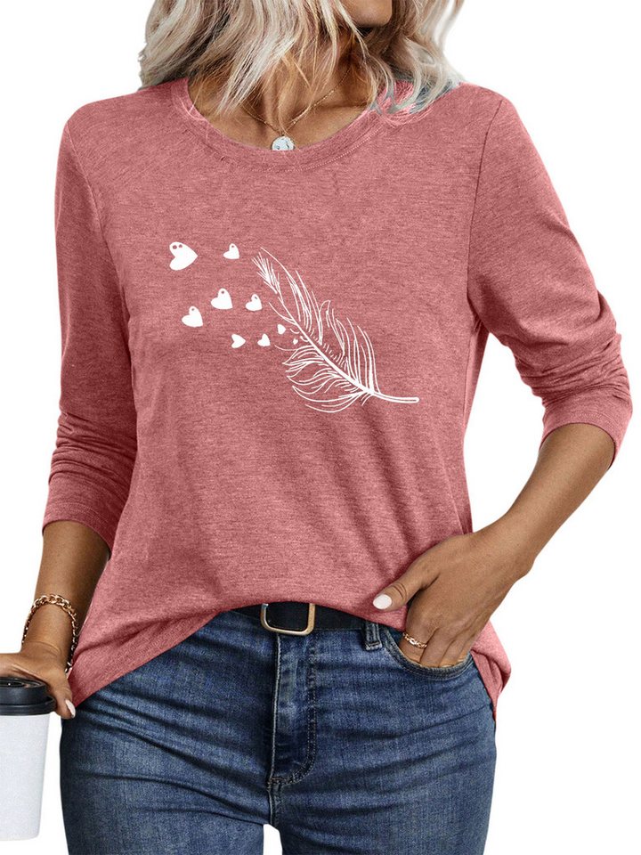 PYLIKE Langarmshirt Damen Rundhalsausschnitt Longsleeve mit Feder Print-Shirt Geeignet für den täglichen Gebrauch im Büro und zu Hause PYLIKE Langarmshirt Damen Rundhalsausschnitt Longsleeve mit Feder Print-Shirt Geeignet für den täglichen Gebrauch im Büro und zu Hause von PYLIKE