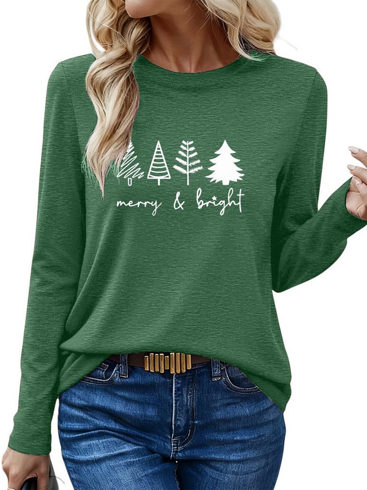 PYLIKE Langarmshirt Damen Rundhalsausschnitt Longsleeve mit Weihnachtsbaum Print-Shirt Weihnachts-Sonderanfertigungen PYLIKE Langarmshirt Damen Rundhalsausschnitt Longsleeve mit Weihnachtsbaum Print-Shirt Weihnachts-Sonderanfertigungen von PYLIKE