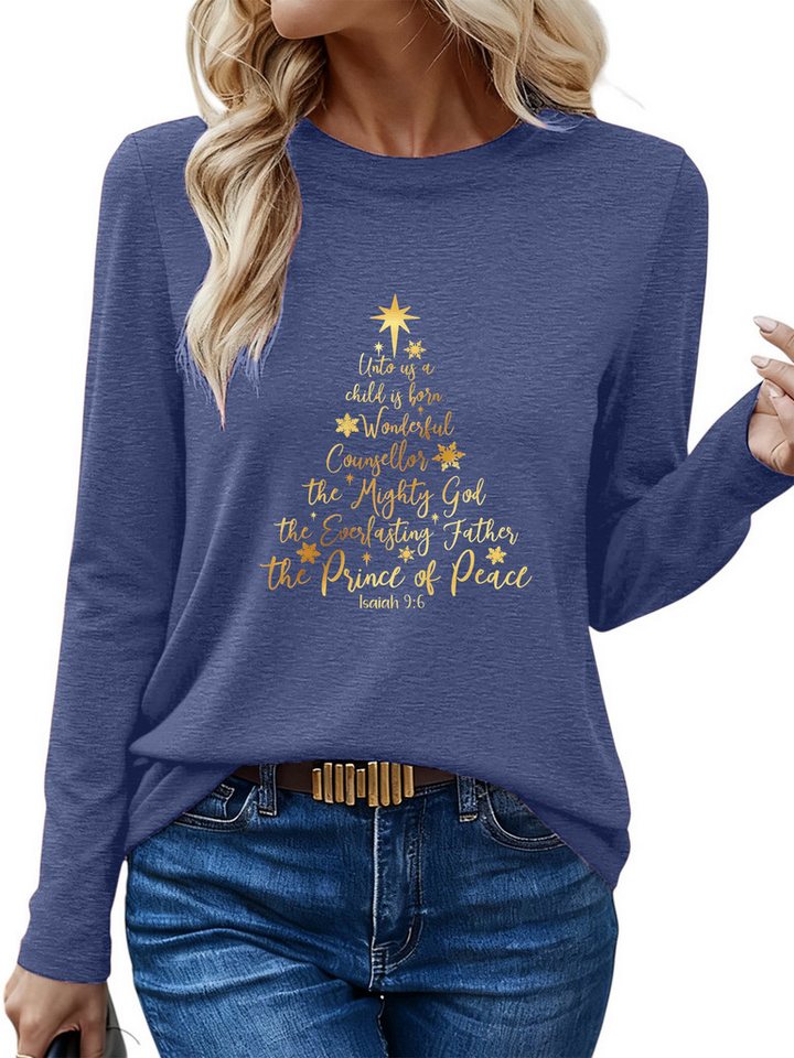 PYLIKE Langarmshirt Damen Winter Longsleeve Shirt Lockere Tops mit Goldener Weihnachtsbaum Weihnachts-Sonderanfertigungen von PYLIKE