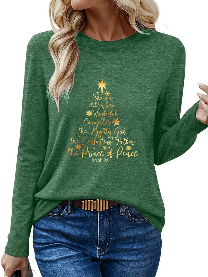 PYLIKE Langarmshirt Damen Winter Longsleeve Shirt Lockere Tops mit Goldener Weihnachtsbaum Weihnachts-Sonderanfertigungen von PYLIKE