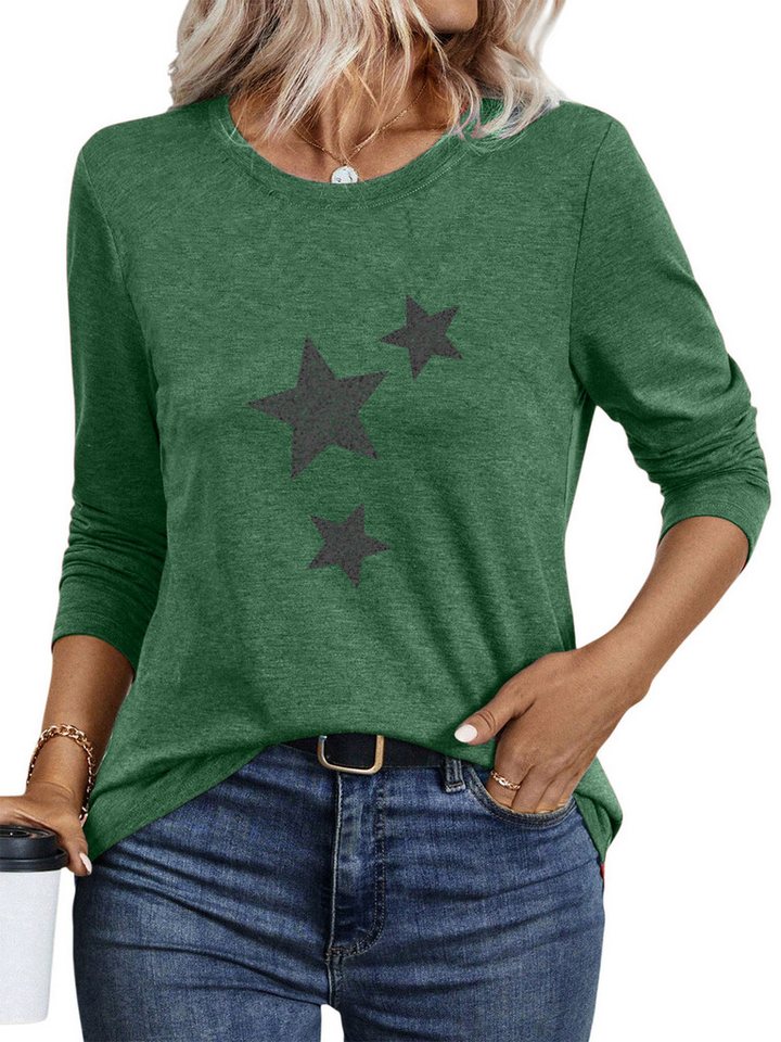 PYLIKE Langarmshirt Damen bequemes Langarmshirts Locker Pentagramm Print-Shirt Geeignet für den täglichen Gebrauch im Büro und zu Hause PYLIKE Langarmshirt Damen bequemes Langarmshirts Locker Pentagramm Print-Shirt Geeignet für den täglichen Gebrauch im Büro und zu Hause von PYLIKE