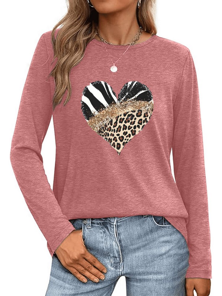 PYLIKE Langarmshirt Shirts Damen Casual Animal Print bequemes Langarmshirt Geeignet für den täglichen Gebrauch im Büro und zu Hause von PYLIKE
