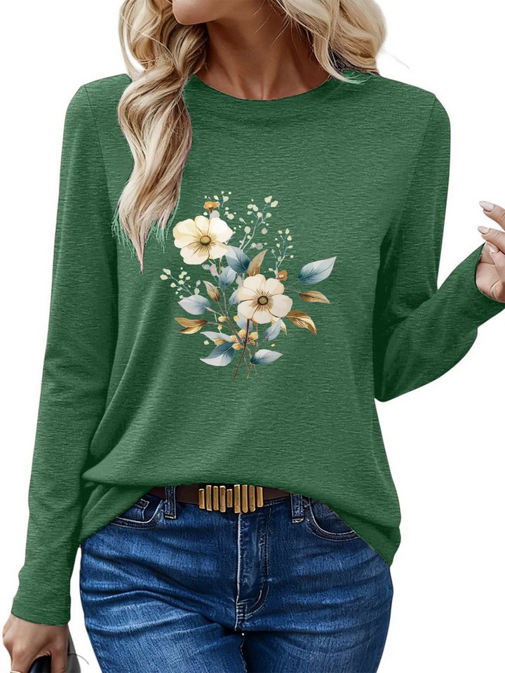 PYLIKE Langarmshirt Shirts Damen Casual Blumen Ausgefallene bequemes Langarmshirt Geeignet für den täglichen Gebrauch im Büro und zu Hause von PYLIKE