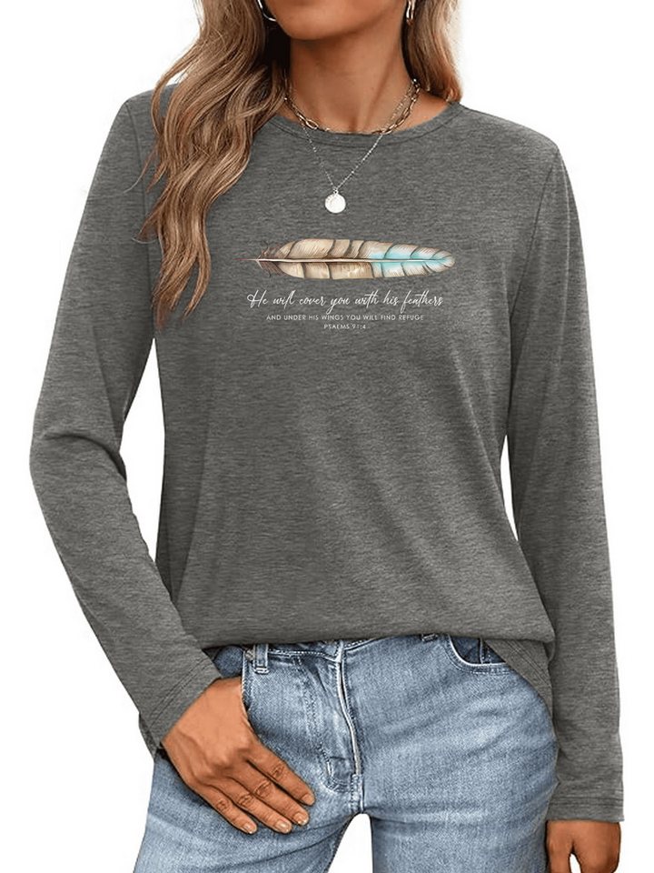 PYLIKE Langarmshirt Shirts Damen Casual Boho-Federn Bequemes Langarmshirt Geeignet für den täglichen Gebrauch im Büro und zu Hause von PYLIKE