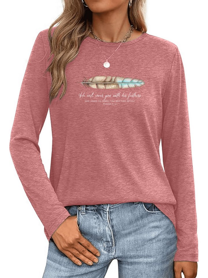 PYLIKE Langarmshirt Shirts Damen Casual Boho-Federn Bequemes Langarmshirt Geeignet für den täglichen Gebrauch im Büro und zu Hause von PYLIKE