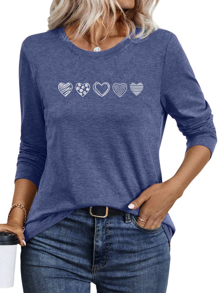 PYLIKE Langarmshirt Shirts Damen Graffiti-Herz Ausgefallene bequemes Langarmshirt Geeignet für den täglichen Gebrauch im Büro und zu Hause PYLIKE Langarmshirt Shirts Damen Graffiti-Herz Ausgefallene bequemes Langarmshirt Geeignet für den täglichen Gebrauch im Büro und zu Hause von PYLIKE