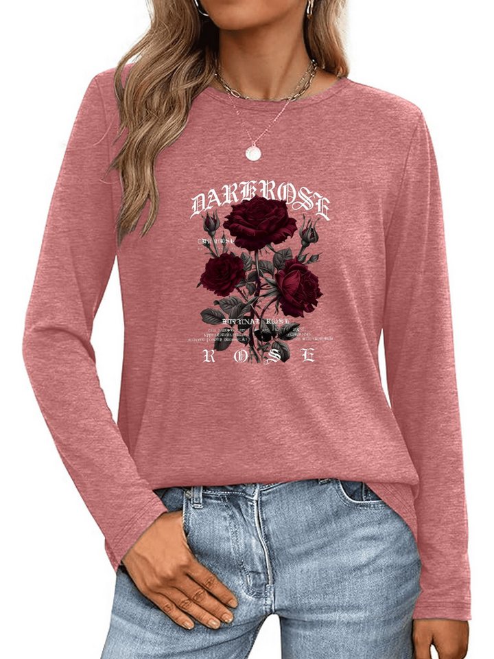 PYLIKE Longsleeve Bequemes Shirt Damen Langarm Basic-Shirt mit Gotischer Stil Print von PYLIKE