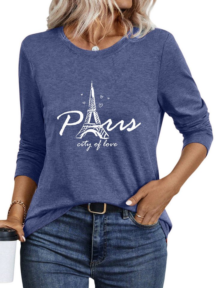PYLIKE Longsleeve Bequemes Shirt Damen Langarm Herbst Basic-Shirt mit ausgefallene Print Geeignet für den täglichen Gebrauch im Büro und zu Hause von PYLIKE