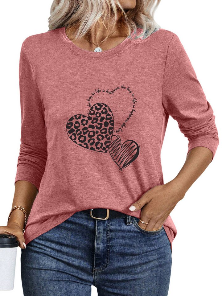 PYLIKE Longsleeve Bequemes Shirt Damen Langarm Herbst Basic-Shirt mit ausgefallene Print Geeignet für den täglichen Gebrauch im Büro und zu Hause von PYLIKE