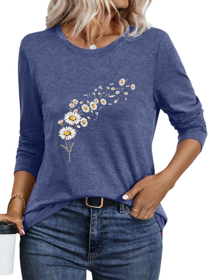 PYLIKE Longsleeve Damen Rundhalsausschnitt Longsleeve mit Gänseblümchen Print-Shirt Geeignet für den täglichen Gebrauch im Büro und zu Hause PYLIKE Longsleeve Damen Rundhalsausschnitt Longsleeve mit Gänseblümchen Print-Shirt Geeignet für den täglichen Gebrauch im Büro und zu Hause von PYLIKE