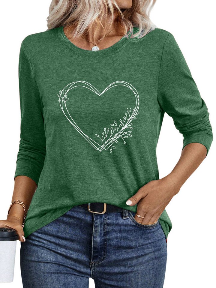 PYLIKE Longsleeve Damen Rundhalsausschnitt Longsleeve mit Liebe Print-Shirt Geeignet für den täglichen Gebrauch im Büro und zu Hause von PYLIKE