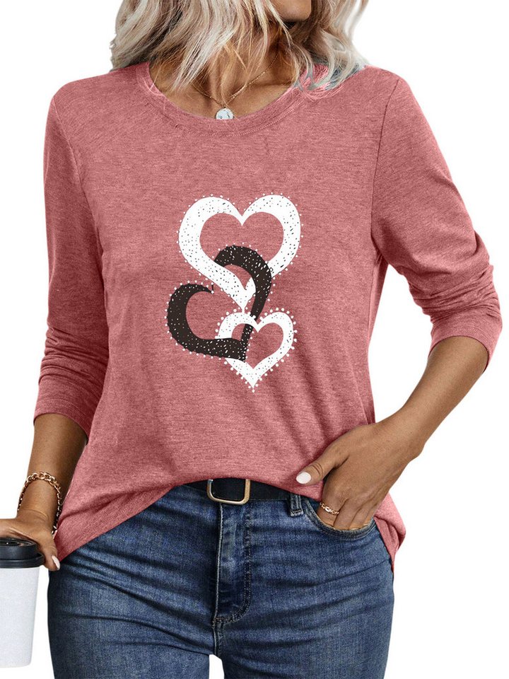 PYLIKE Longsleeve Damen Rundhalsausschnitt Longsleeve mit Liebe Print-Shirt Geeignet für den täglichen Gebrauch im Büro und zu Hause von PYLIKE