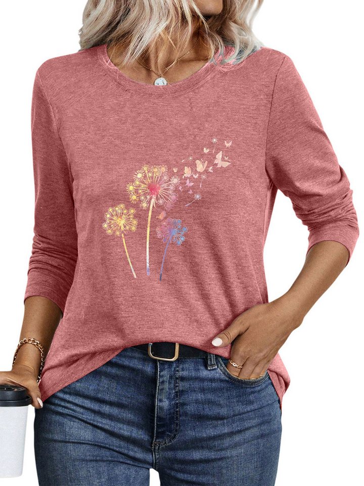 PYLIKE Longsleeve Damen Rundhalsausschnitt Longsleeve mit Löwenzahn Print-Shirt Geeignet für den täglichen Gebrauch im Büro und zu Hause PYLIKE Longsleeve Damen Rundhalsausschnitt Longsleeve mit Löwenzahn Print-Shirt Geeignet für den täglichen Gebrauch im Büro und zu Hause von PYLIKE
