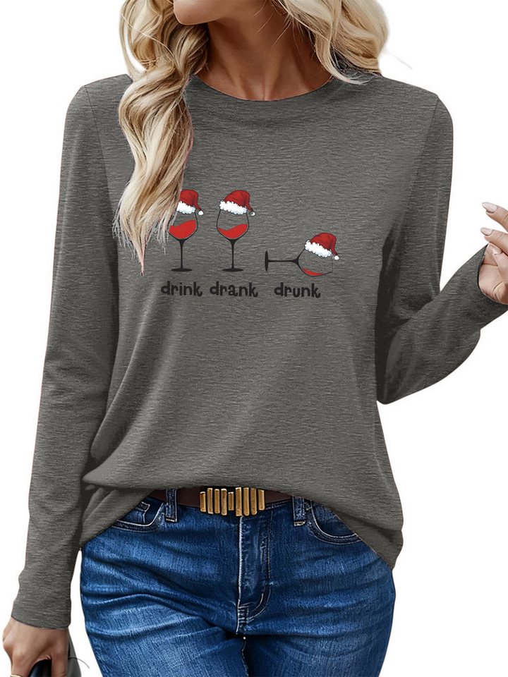 PYLIKE Longsleeve Damen Rundhalsausschnitt Longsleeve mit Weihnachten Print-Shirt von PYLIKE