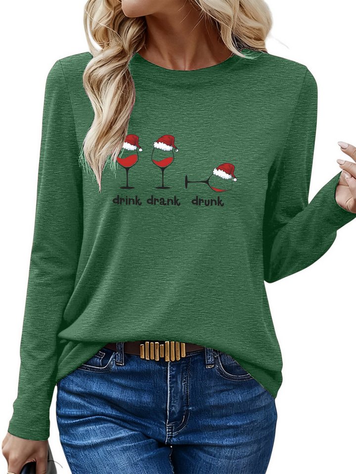 PYLIKE Longsleeve Damen Rundhalsausschnitt Longsleeve mit Weihnachten Print-Shirt von PYLIKE