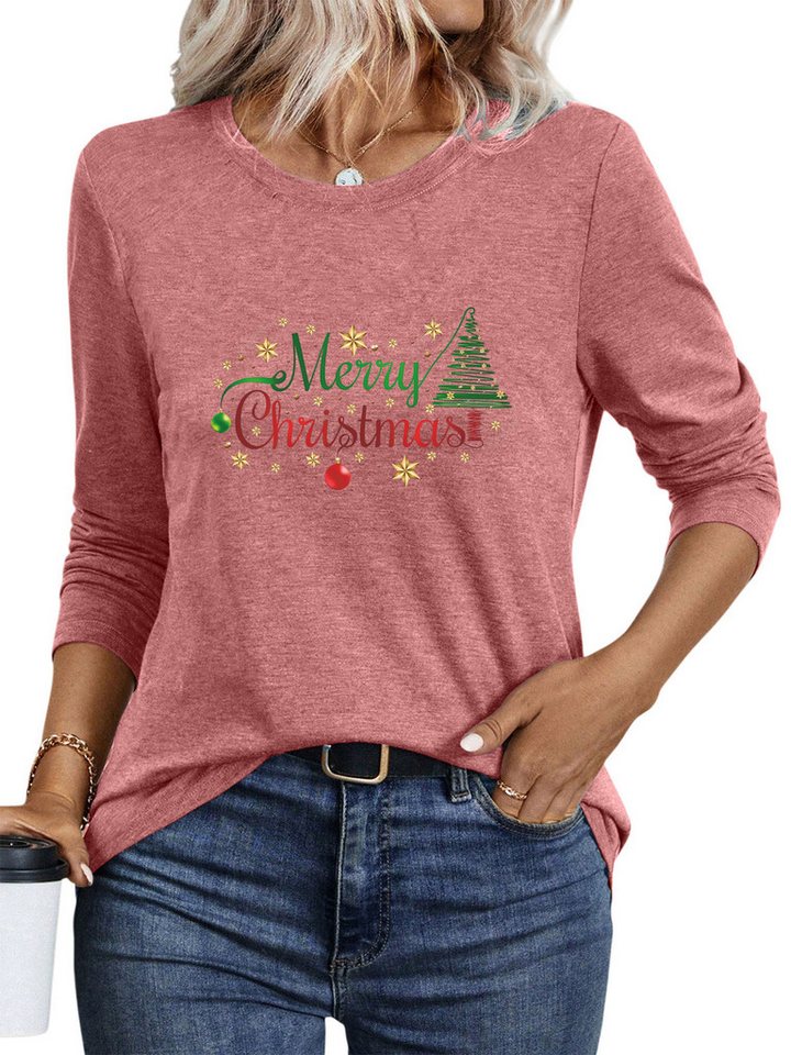PYLIKE Longsleeve Damen bequemes Langarmshirts Locker Weihnachten Print-Shirt Weihnachts-Sonderanfertigungen von PYLIKE