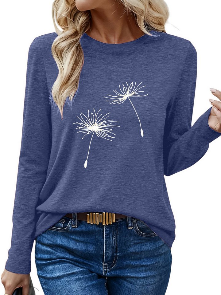 PYLIKE Longsleeve Damen bequemes Winter Longsleeve Shirt Lockere Tops mit Löwenzahn Geeignet für den täglichen Gebrauch im Büro und zu Hause von PYLIKE