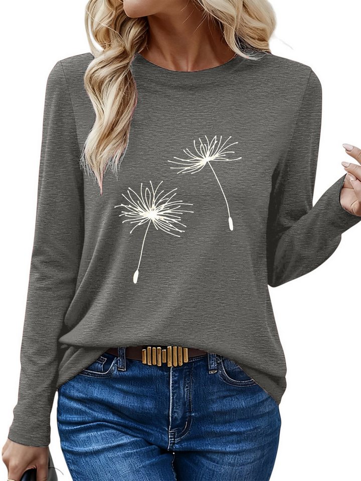 PYLIKE Longsleeve Damen bequemes Winter Longsleeve Shirt Lockere Tops mit Löwenzahn Geeignet für den täglichen Gebrauch im Büro und zu Hause von PYLIKE