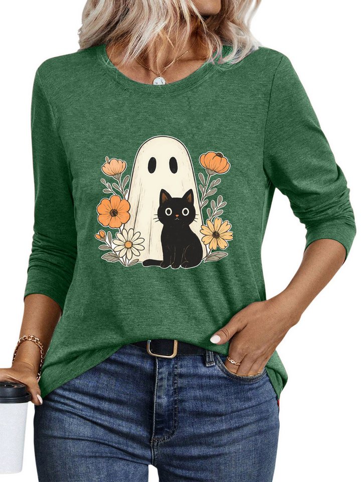 PYLIKE Longsleeve Shirts Damen Casual Halloween Ausgefallene bequemes Langarmshirt Geeignet für den täglichen Gebrauch im Büro und zu Hause von PYLIKE