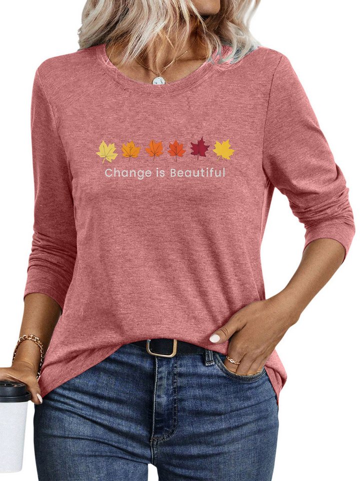 PYLIKE Longsleeve Shirts Damen Herbst Ahornblatt Ausgefallene bequemes Langarmshirt Geeignet für den täglichen Gebrauch im Büro und zu Hause von PYLIKE