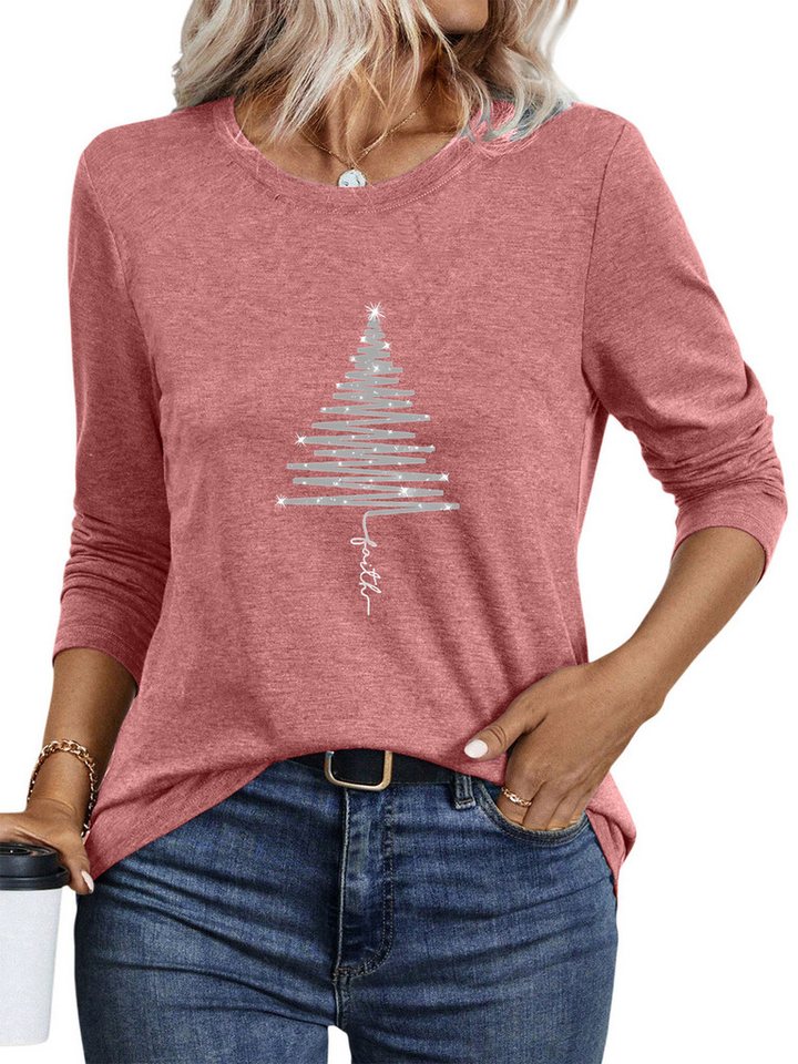 PYLIKE Longsleeve Shirts Damen Weihnachtsbaum Ausgefallene bequemes Langarmshirt Weihnachts-Sonderanfertigungen von PYLIKE