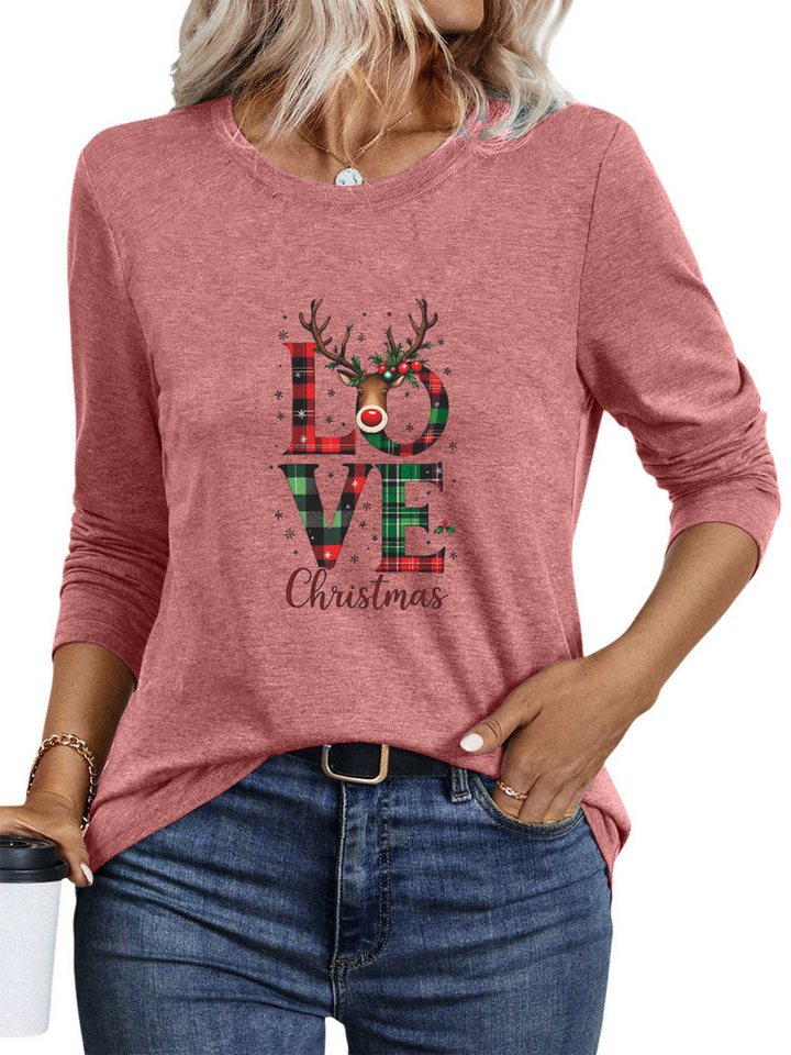 PYLIKE Longsleeve Shirts Damen festlich Weihnachten Ausgefallene bequemes Langarmshirt Weihnachts-Sonderanfertigungen von PYLIKE