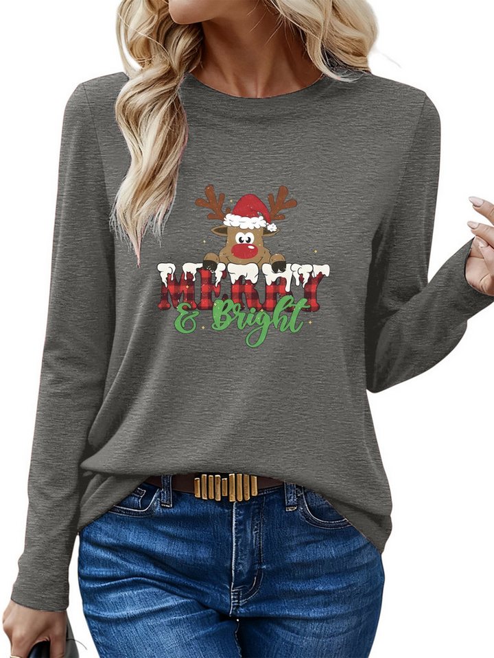 PYLIKE Longsleeve Weihnachten Damen Langarm Basic-Shirt mit ausgefallene Print Weihnachts-Sonderanfertigungen von PYLIKE