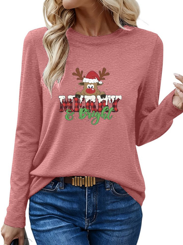 PYLIKE Longsleeve Weihnachten Damen Langarm Basic-Shirt mit ausgefallene Print Weihnachts-Sonderanfertigungen PYLIKE Longsleeve Weihnachten Damen Langarm Basic-Shirt mit ausgefallene Print Weihnachts-Sonderanfertigungen von PYLIKE