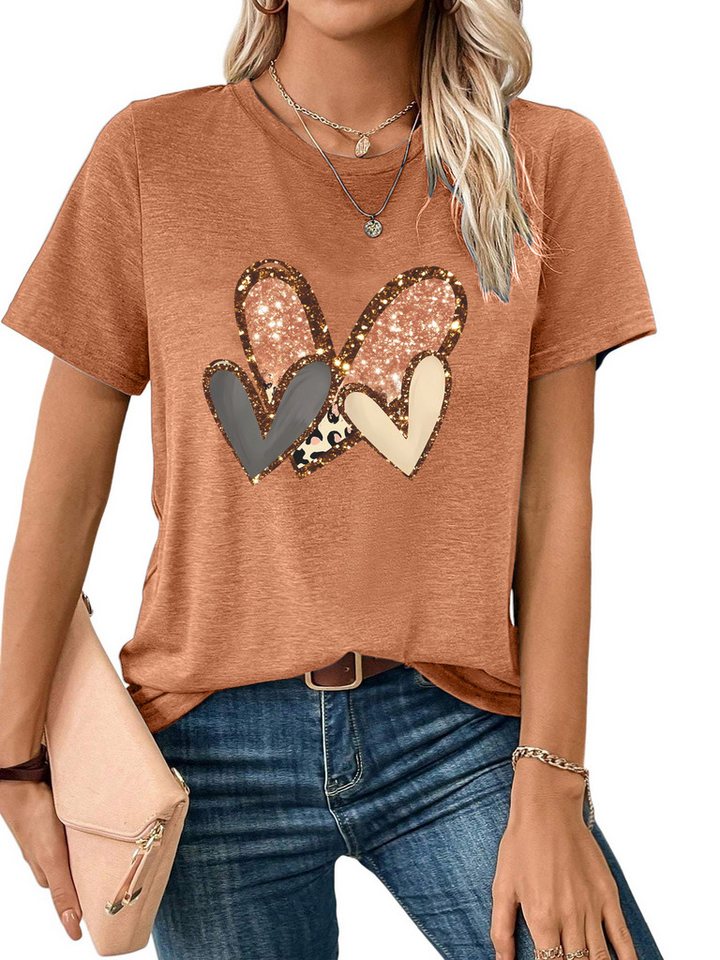PYLIKE Print-Shirt Damen Casual bequemes t shirt mit Glänzend Liebe Print-Shirt Bequem für Freizeit und Büro,Strandurlaub von PYLIKE
