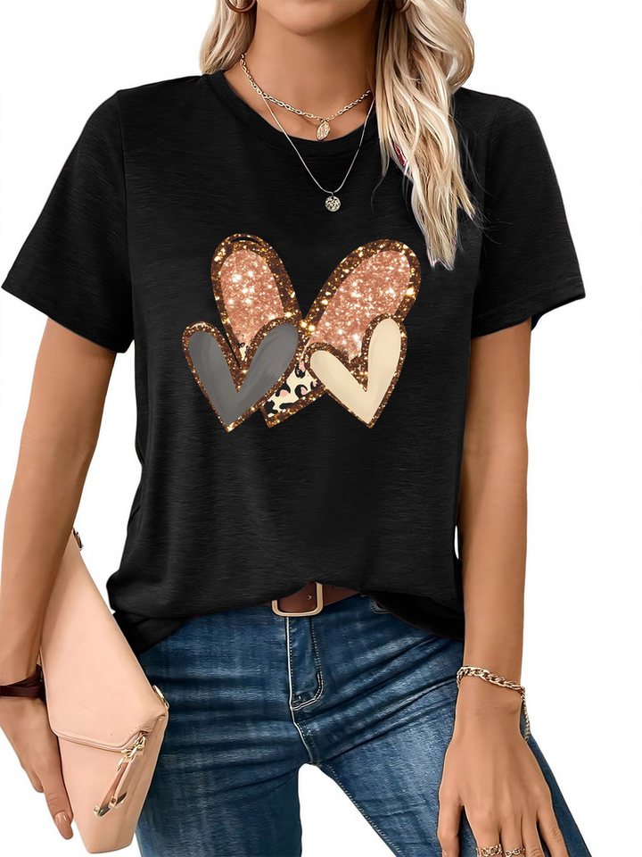 PYLIKE Print-Shirt Damen Casual bequemes t shirt mit Glänzend Liebe Print-Shirt Bequem für Freizeit und Büro,Strandurlaub von PYLIKE
