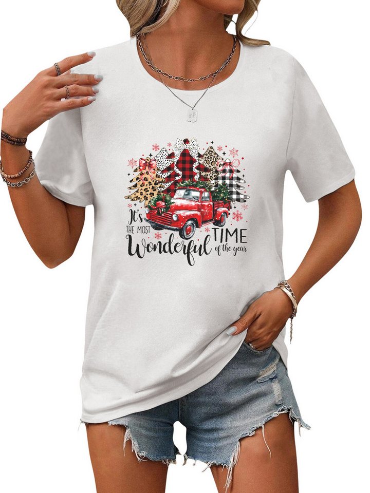 PYLIKE Print-Shirt Damen Festival Rundhalsshirt mit Kurzarm personalisiertes Locker Tops Weihnachten Special Feiertag tragen von PYLIKE