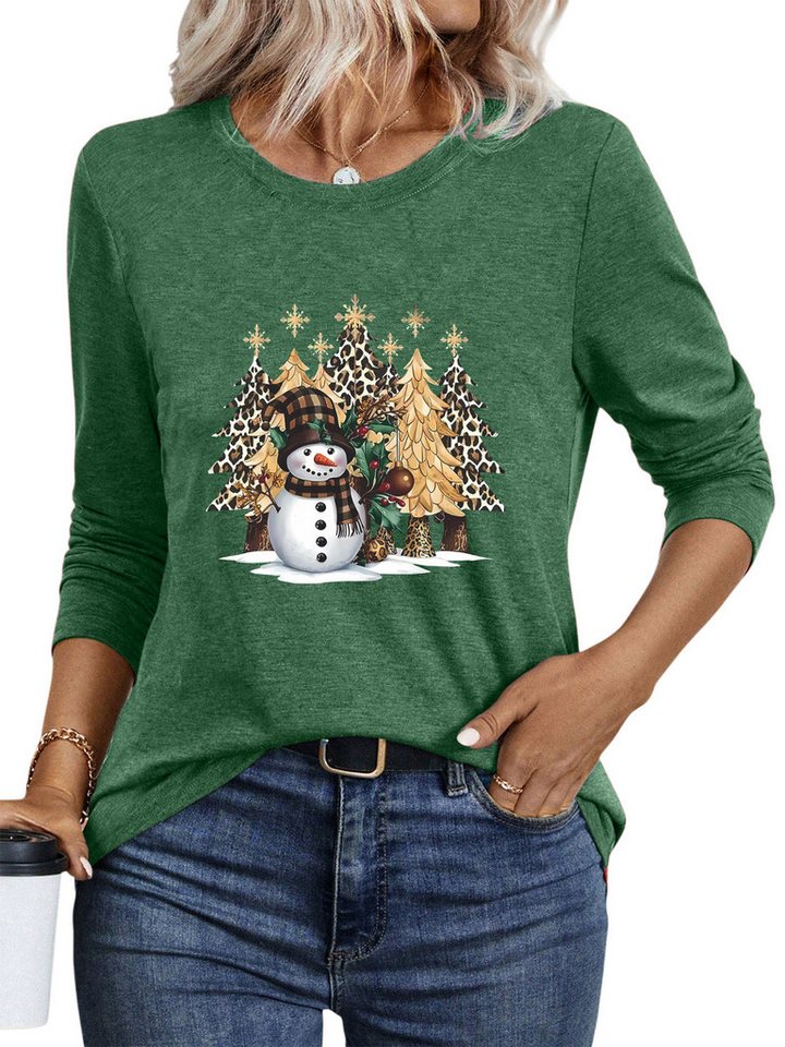 PYLIKE Print-Shirt Damen Langarm mit Weihnachten Druck bequemes Rundhalsshirt Weihnachts-Sonderanfertigungen von PYLIKE