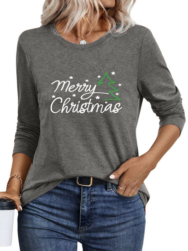 PYLIKE Print-Shirt Damen Rundhalsausschnitt Longsleeve mit Christmas Print-Shirt Weihnachts-Sonderanfertigungen von PYLIKE