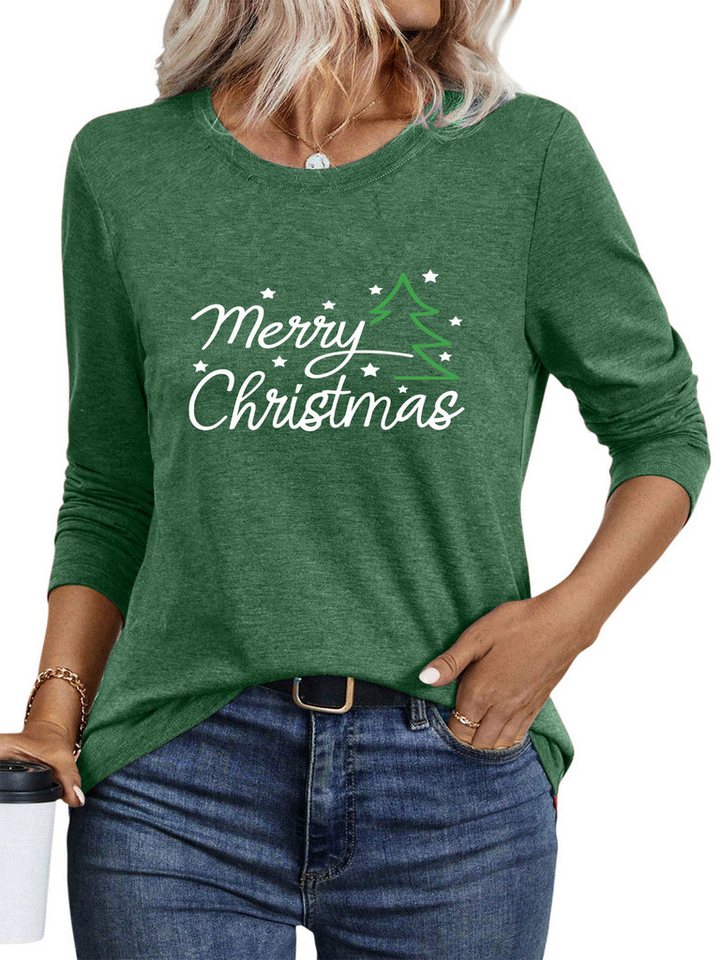 PYLIKE Print-Shirt Damen Rundhalsausschnitt Longsleeve mit Christmas Print-Shirt Weihnachts-Sonderanfertigungen von PYLIKE