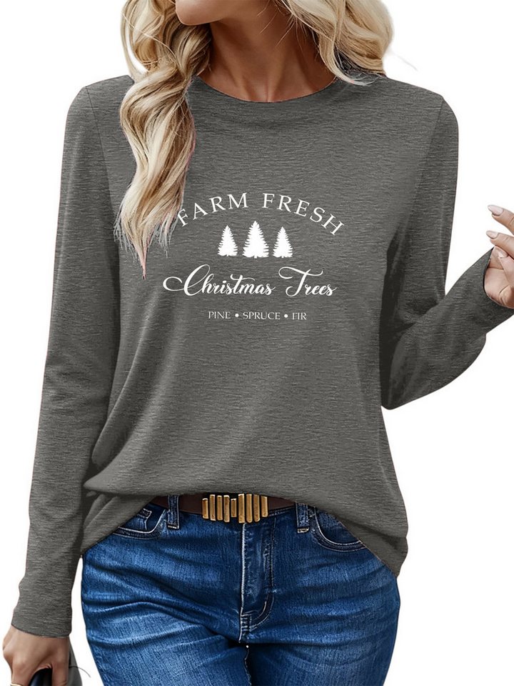 PYLIKE Print-Shirt Damen Rundhalsausschnitt Longsleeve mit Weihnachtsbaum Print-Shirt Weihnachts-Sonderanfertigungen von PYLIKE
